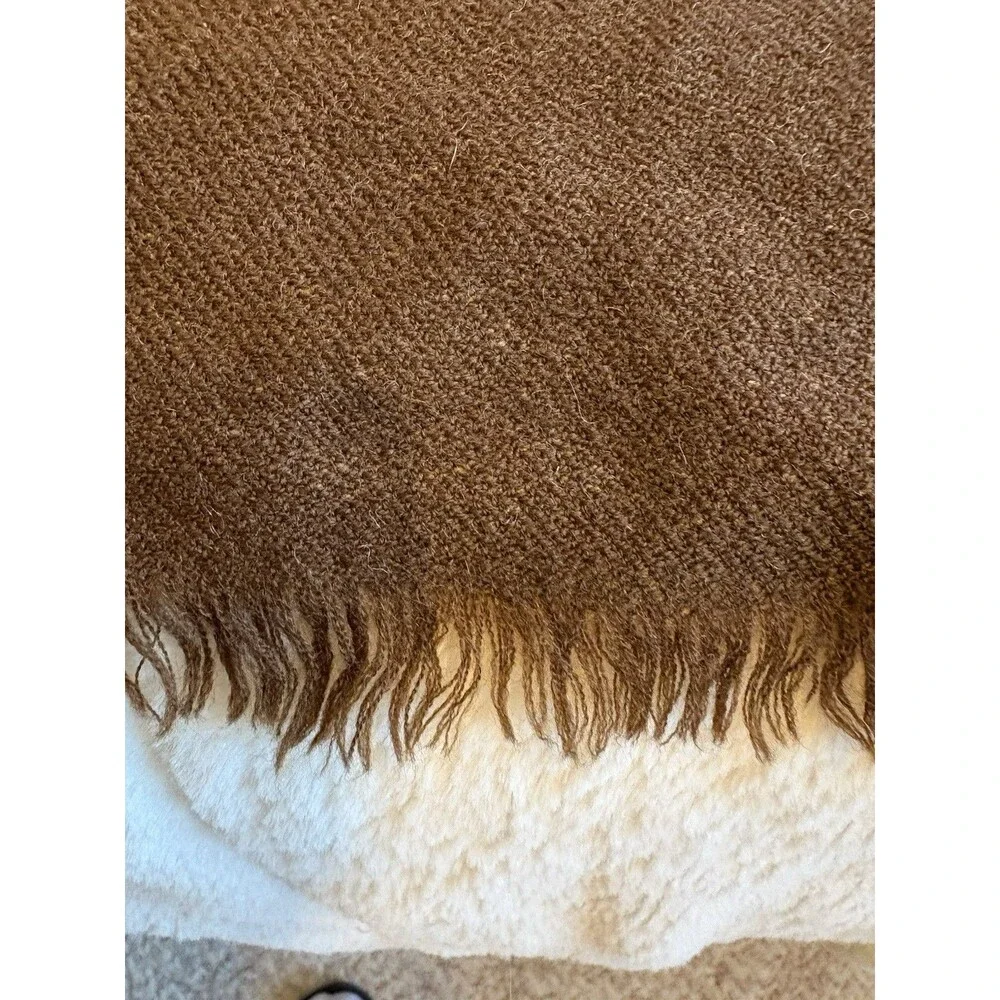 Sanskriti Vintage Long Pure Woollen Brown Woven Kullu Shawl Scarf Throw Stole